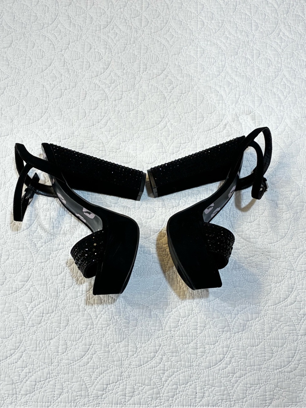 Juicy Couture Trice Black Rhinestone Platform Heels Ankle Strap Sandals Size 7 - Picture 3 of 7